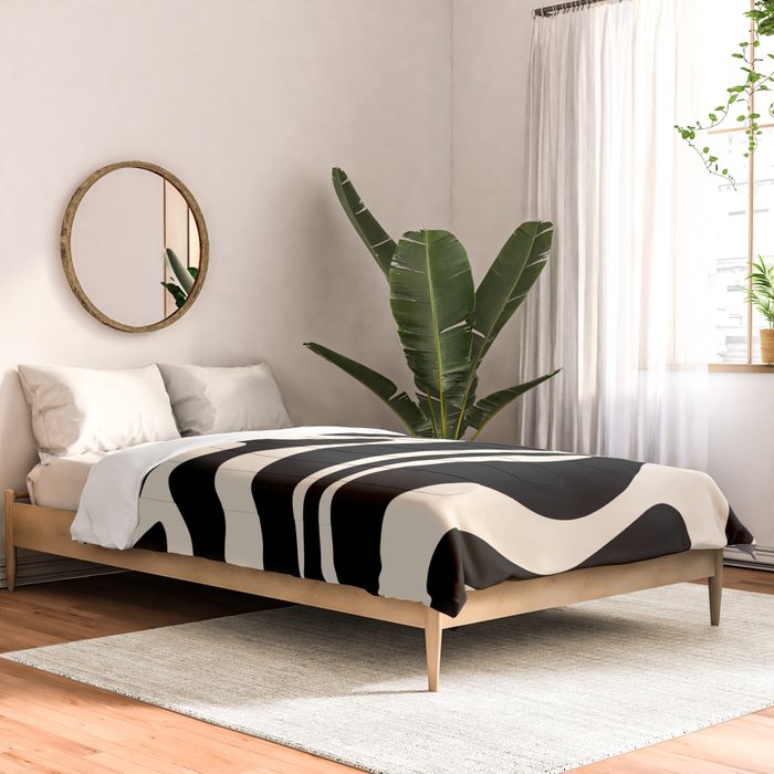Modern Liquid Swirl Abstract Pattern Square in Black and Almond Cream  Comforter Gallery Image 2