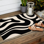 Modern Liquid Swirl Abstract Pattern Square in Black and Almond Cream  Outdoor Rug Gallery Image 2