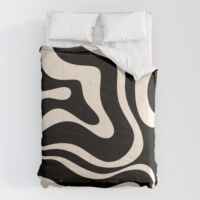 Modern Liquid Swirl Abstract Pattern Square in Black and Almond Cream  Comforter Gallery Image 6