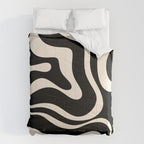 Modern Liquid Swirl Abstract Pattern Square in Black and Almond Cream  Comforter Gallery Image 6