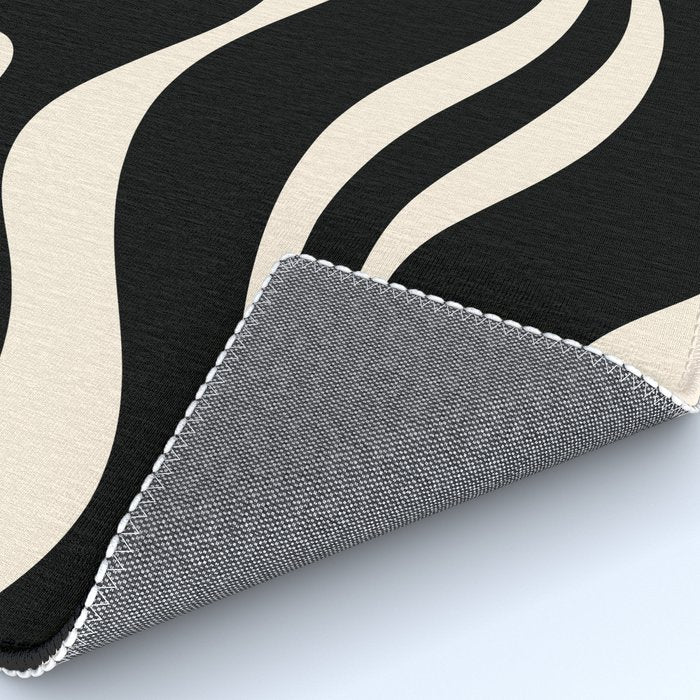 Modern Liquid Swirl Abstract Pattern Square in Black and Almond Cream  Rug Gallery Image 4