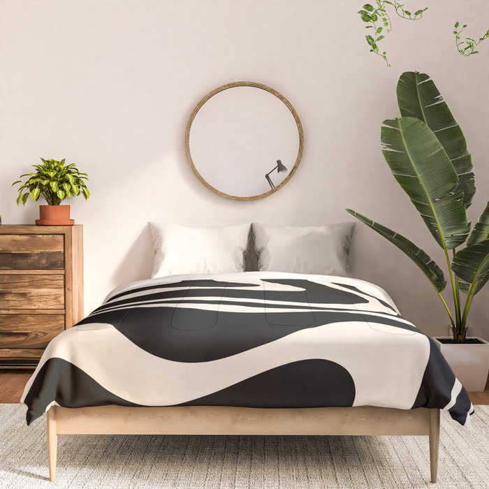 Modern Liquid Swirl Abstract Pattern Square in Black and Almond Cream  Comforter Gallery Image 3