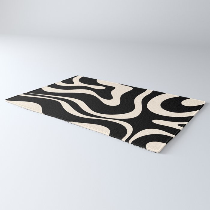 Modern Liquid Swirl Abstract Pattern Square in Black and Almond Cream  Rug Gallery Image 3