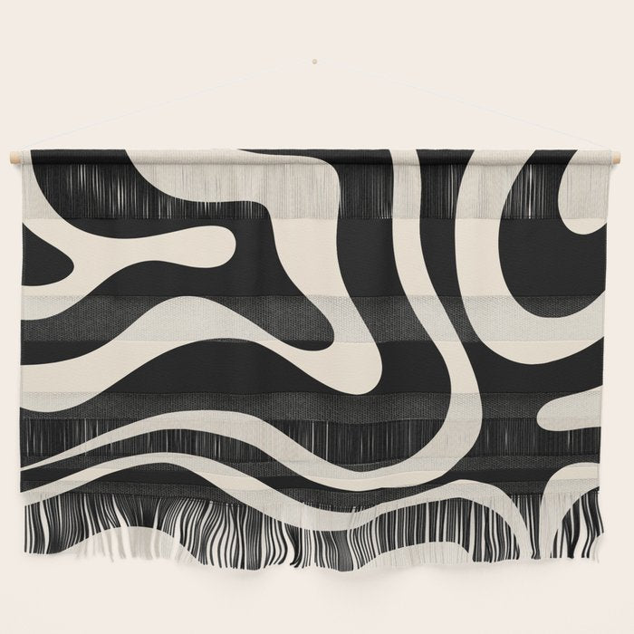 Modern Liquid Swirl Abstract Pattern Square in Black and Almond Cream  Wall Hanging Gallery Image 1
