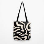 Modern Liquid Swirl Abstract Pattern Square in Black and Almond Cream  Tote Bag Gallery Image 2