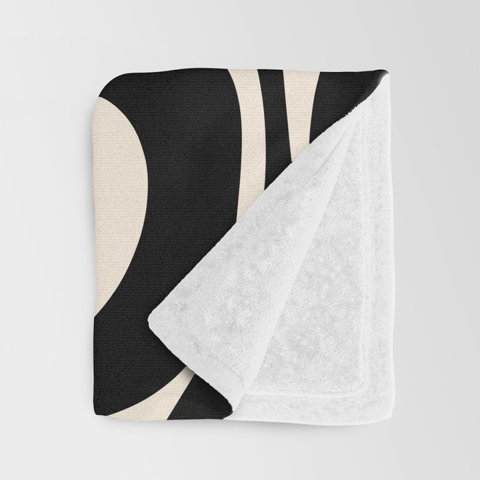 Modern Liquid Swirl Abstract Pattern Square in Black and Almond Cream  Throw Blanket Gallery Image 3