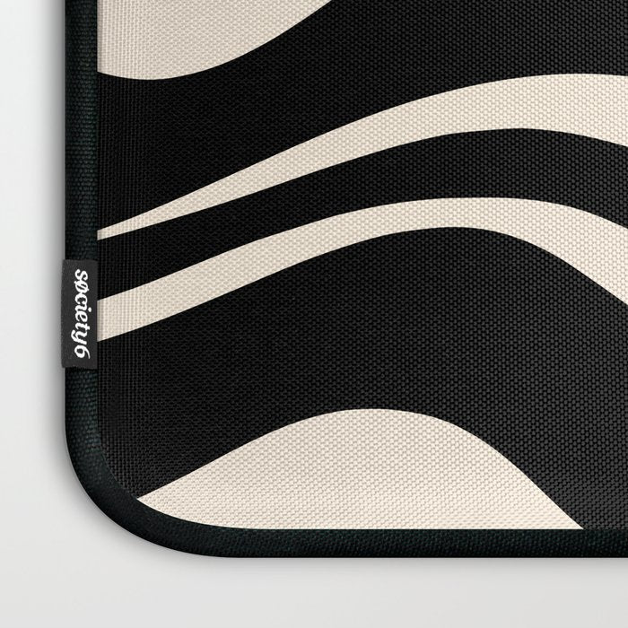 Modern Liquid Swirl Abstract Pattern Square in Black and Almond Cream  Laptop Sleeve Gallery Image 3