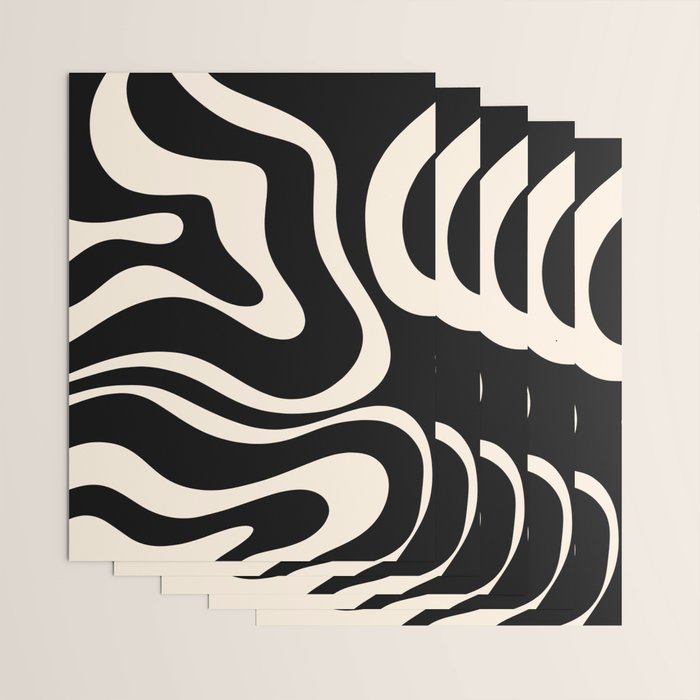 Modern Liquid Swirl Abstract Pattern Square in Black and Almond Cream  Wrapping Paper Gallery Image 3