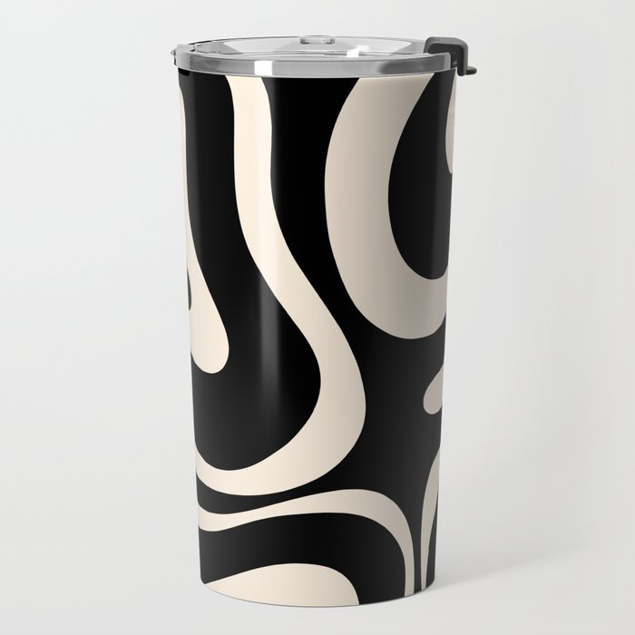 Modern Liquid Swirl Abstract Pattern Square in Black and Almond Cream  Travel Mug Gallery Image 2