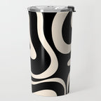Modern Liquid Swirl Abstract Pattern Square in Black and Almond Cream  Travel Mug Gallery Image 2