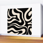 Modern Liquid Swirl Abstract Pattern Square in Black and Almond Cream  Wall Mural Gallery Image 2