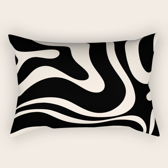Modern Liquid Swirl Abstract Pattern Square in Black and Almond Cream  Rectangular Pillow Gallery Image 2
