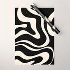 Modern Liquid Swirl Abstract Pattern Square in Black and Almond Cream  Wrapping Paper Gallery Image 1