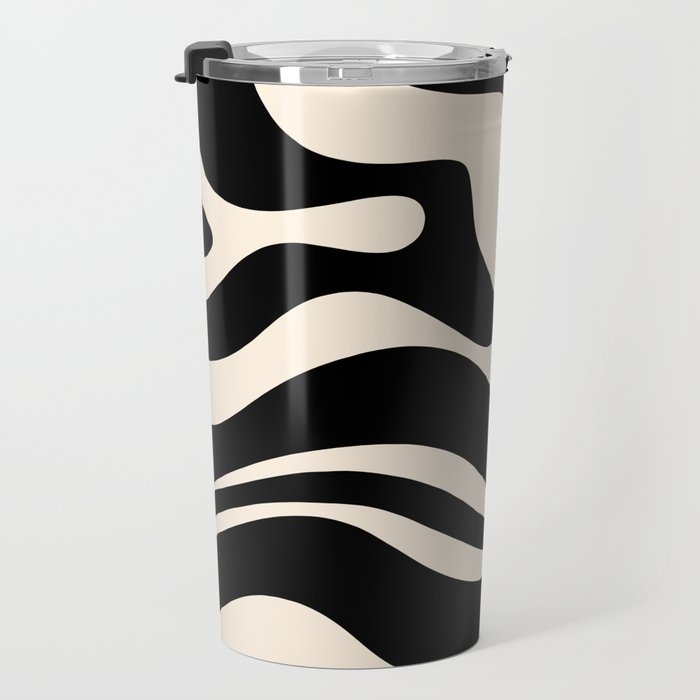 Modern Liquid Swirl Abstract Pattern Square in Black and Almond Cream  Travel Mug Gallery Image 3