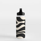 Modern Liquid Swirl Abstract Pattern Square in Black and Almond Cream  Water Bottle Gallery Image 3