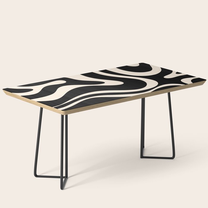 Modern Liquid Swirl Abstract Pattern Square in Black and Almond Cream  Coffee Table Gallery Image 1
