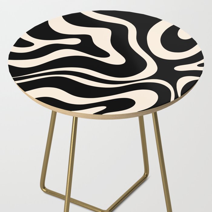 Modern Liquid Swirl Abstract Pattern Square in Black and Almond Cream  Side Table Gallery Image 2