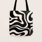 Modern Liquid Swirl Abstract Pattern Square in Black and Almond Cream  Tote Bag Gallery Image 1