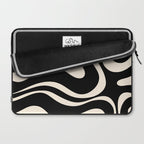 Modern Liquid Swirl Abstract Pattern Square in Black and Almond Cream  Laptop Sleeve Gallery Image 2