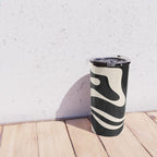 Modern Liquid Swirl Abstract Pattern Square in Black and Almond Cream  Travel Mug Gallery Image 4