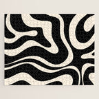 Modern Liquid Swirl Abstract Pattern Square in Black and Almond Cream  Jigsaw Puzzle Gallery Image 1