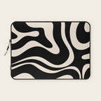 Modern Liquid Swirl Abstract Pattern Square in Black and Almond Cream  Laptop Sleeve Gallery Image 1