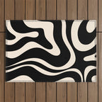 Modern Liquid Swirl Abstract Pattern Square in Black and Almond Cream  Outdoor Rug Gallery Image 1