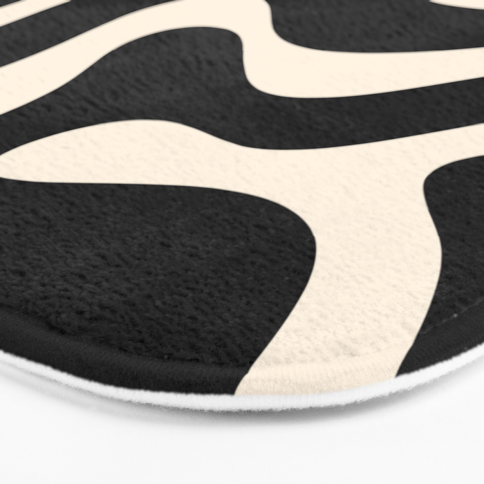 Modern Liquid Swirl Abstract Pattern Square in Black and Almond Cream  Bath Mat Gallery Image 3