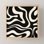 Modern Liquid Swirl Abstract Pattern Square in Black and Almond Cream  Mini Art Print Gallery Image 1