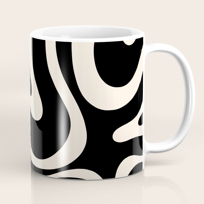 Modern Liquid Swirl Abstract Pattern Square in Black and Almond Cream  Coffee Mug Gallery Image 1