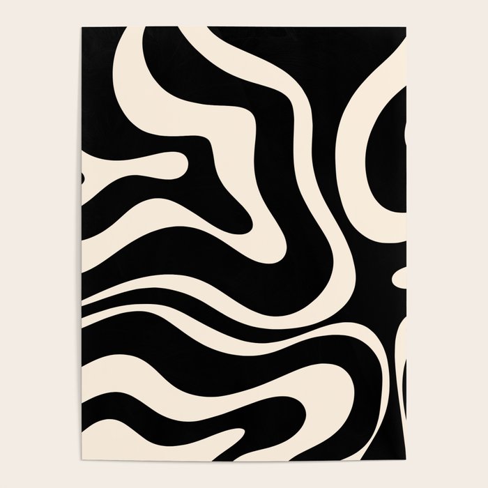 Modern Liquid Swirl Abstract Pattern Square in Black and Almond Cream  Poster Gallery Image 4