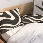 Modern Liquid Swirl Abstract Pattern Square in Black and Almond Cream  Pillow Sham Gallery Image 2