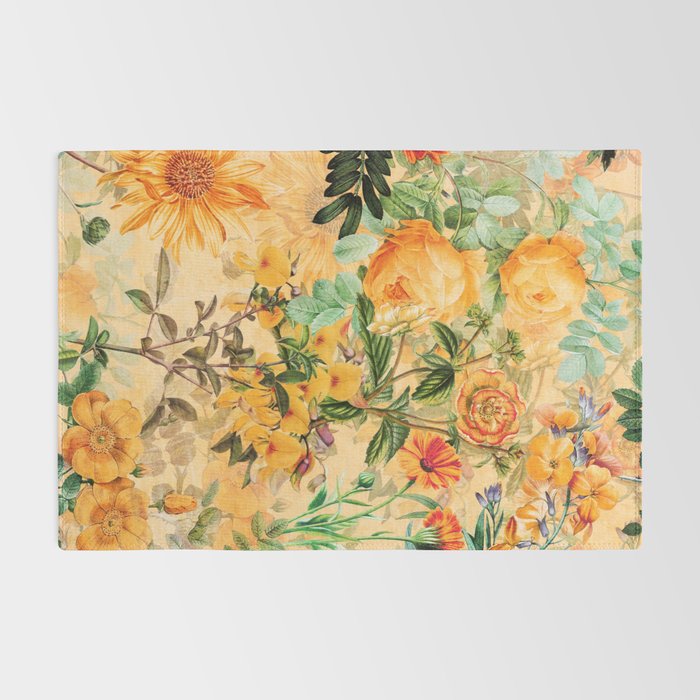 Vintage & Shabby Chic -  Sunny Gold Botanical Flowers Summer Day Rug Gallery Image 2