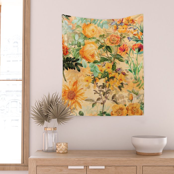 Vintage & Shabby Chic -  Sunny Gold Botanical Flowers Summer Day Wall Tapestry Gallery Image 2