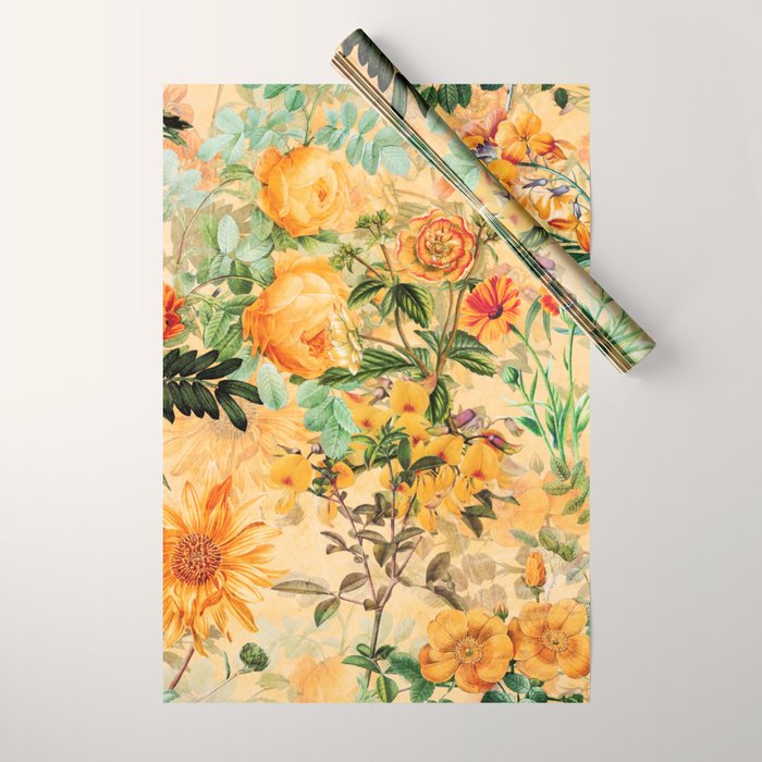 Vintage & Shabby Chic -  Sunny Gold Botanical Flowers Summer Day Wrapping Paper Gallery Image 1