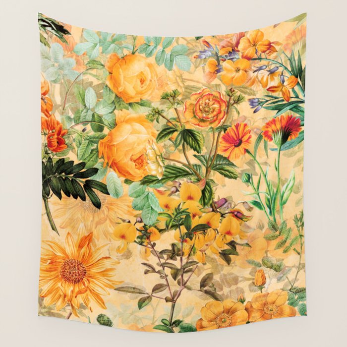 Vintage & Shabby Chic -  Sunny Gold Botanical Flowers Summer Day Wall Tapestry Gallery Image 1