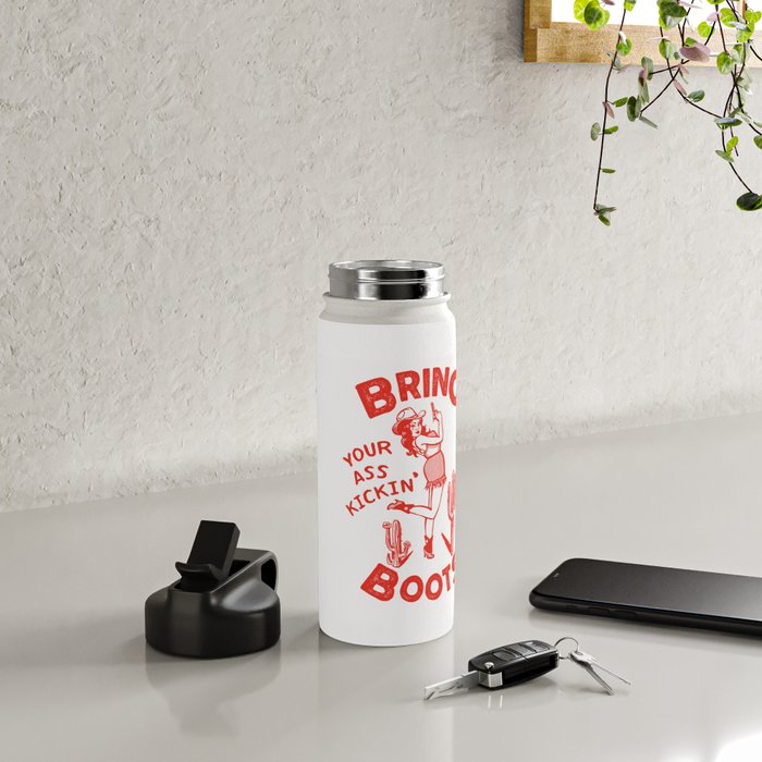 Bring Your Ass Kicking Boots! Cute & Cool Retro Cowgirl Design Water Bottle Gallery Image 5