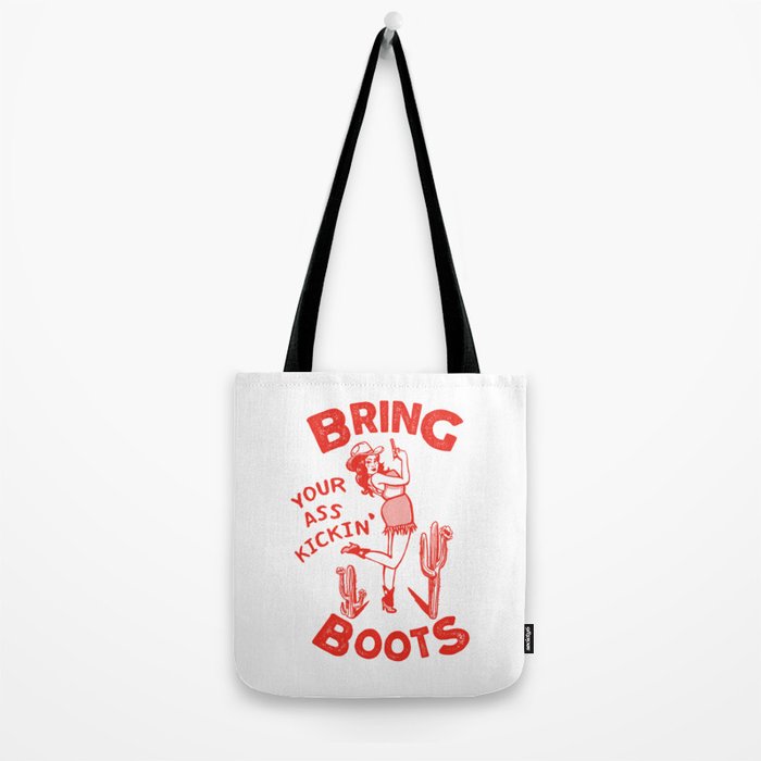 Bring Your Ass Kicking Boots! Cute & Cool Retro Cowgirl Design Tote Bag Gallery Image 2