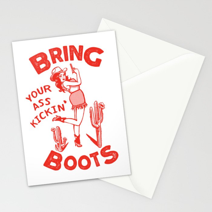 Bring Your Ass Kicking Boots! Cute & Cool Retro Cowgirl Design Stationery Card Gallery Image 2