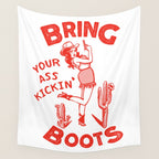Bring Your Ass Kicking Boots! Cute & Cool Retro Cowgirl Design Wall Tapestry Gallery Image 4