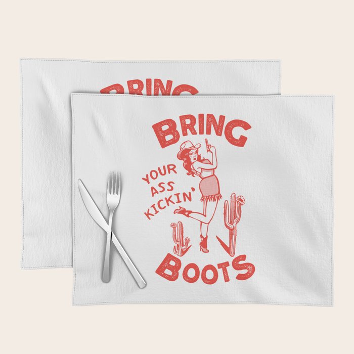 Bring Your Ass Kicking Boots! Cute & Cool Retro Cowgirl Design Placemat Gallery Image 1