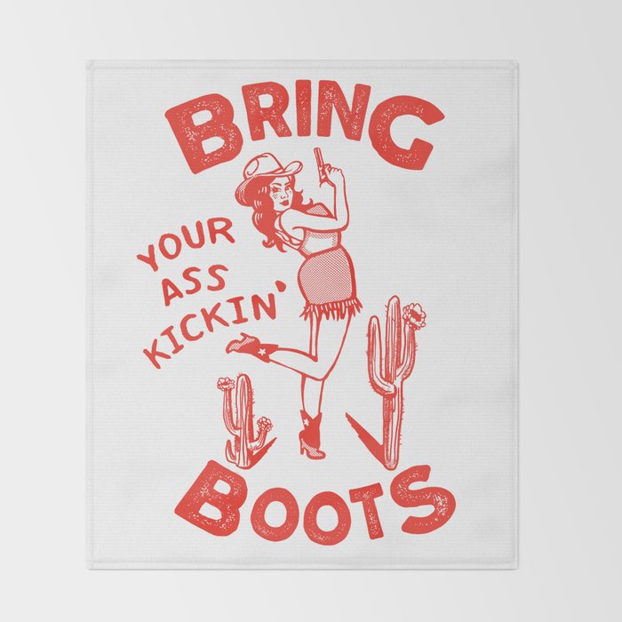 Bring Your Ass Kicking Boots! Cute & Cool Retro Cowgirl Design Throw Blanket Gallery Image 2