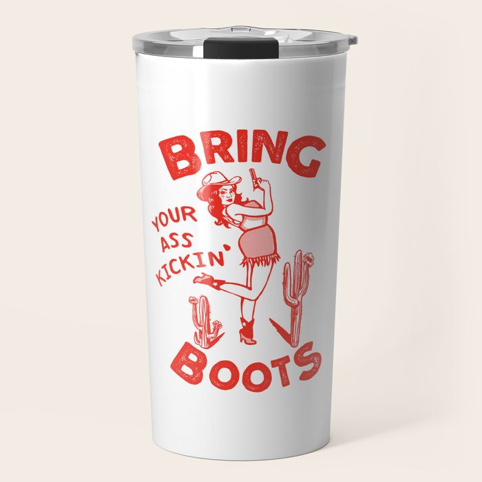 Bring Your Ass Kicking Boots! Cute & Cool Retro Cowgirl Design Travel Mug Gallery Image 1