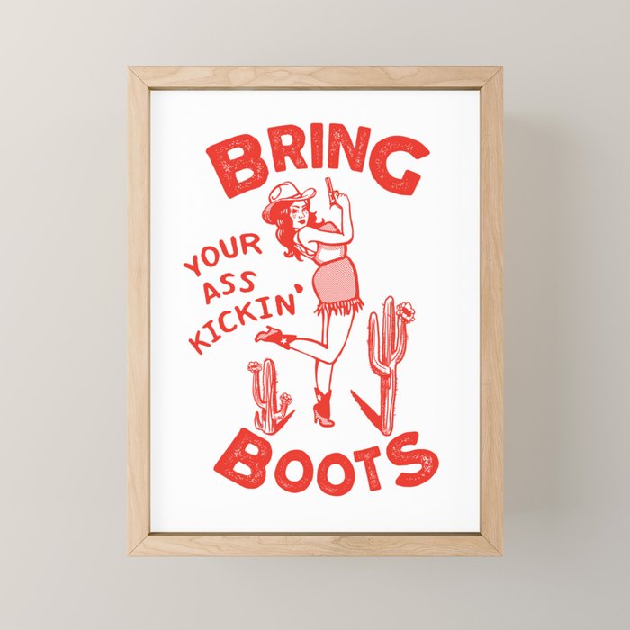 Bring Your Ass Kicking Boots! Cute & Cool Retro Cowgirl Design Mini Art Print Gallery Image 1