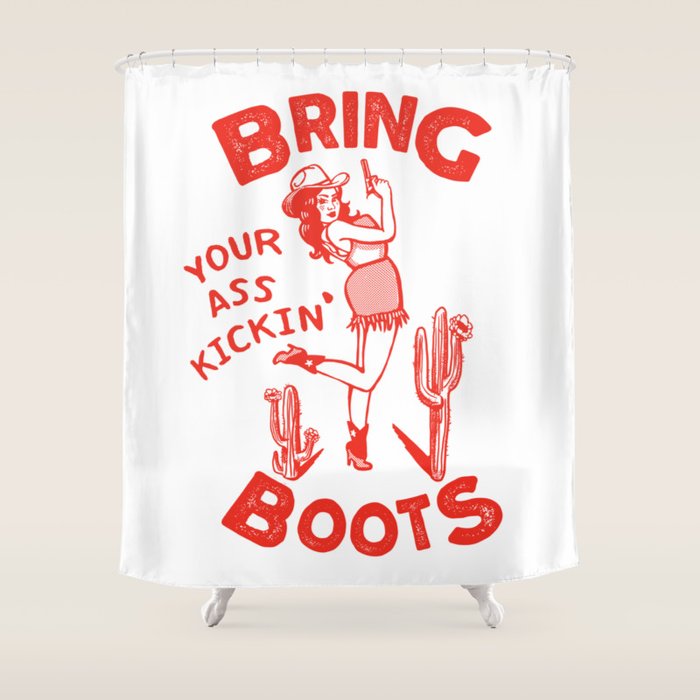 Bring Your Ass Kicking Boots! Cute & Cool Retro Cowgirl Design Shower Curtain Gallery Image 1
