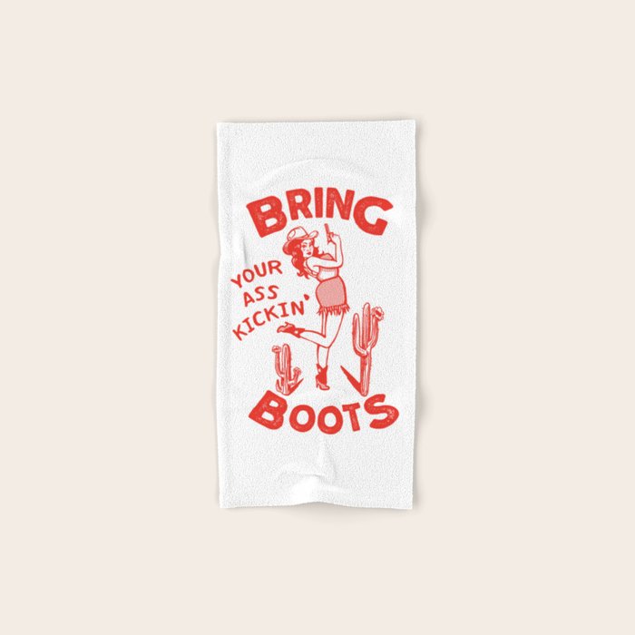 Bring Your Ass Kicking Boots! Cute & Cool Retro Cowgirl Design Bath Towel Gallery Image 1