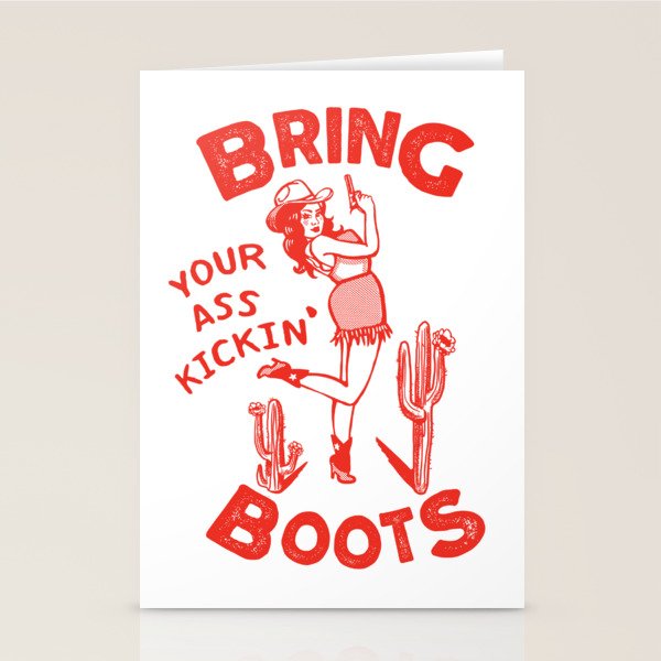 Bring Your Ass Kicking Boots! Cute & Cool Retro Cowgirl Design Stationery Card Gallery Image 2