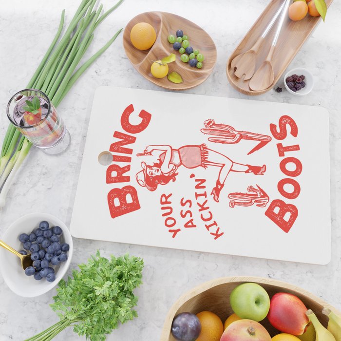 Bring Your Ass Kicking Boots! Cute & Cool Retro Cowgirl Design Cutting Board Gallery Image 2