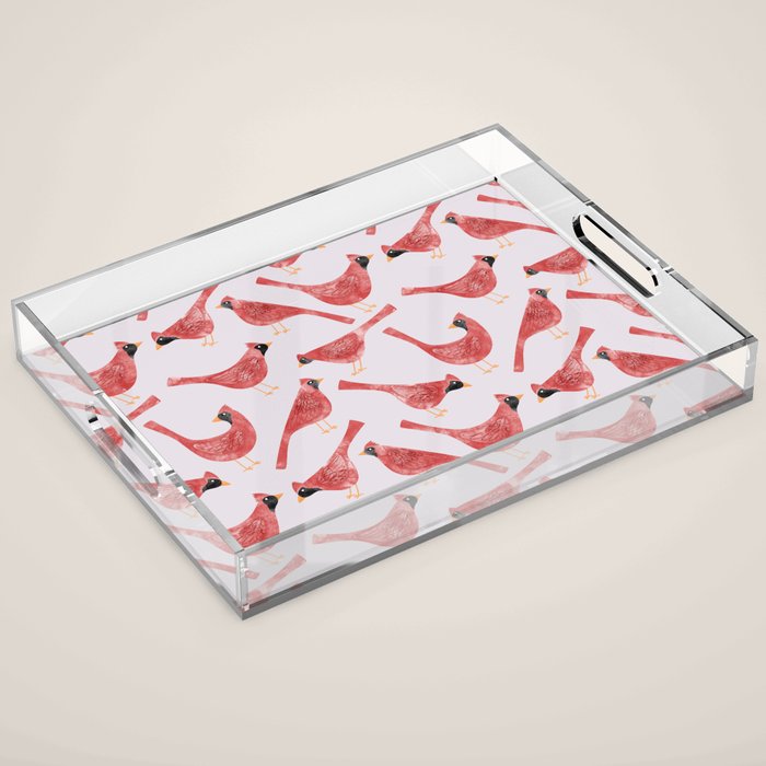 Red  Cardinal Birds Acrylic Tray Gallery Image 1