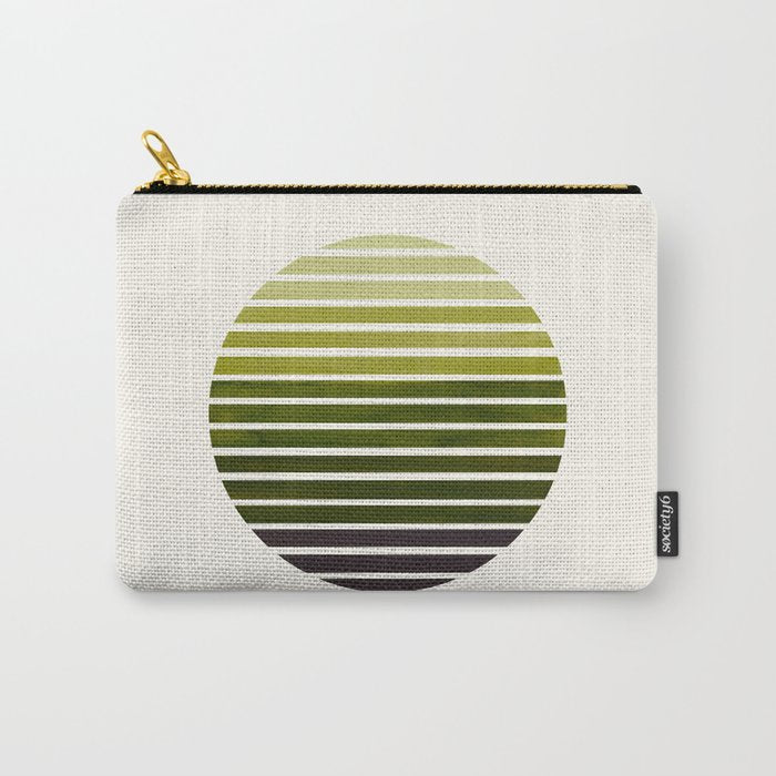 Olive Green Mid Century Modern Minimalist Scandinavian Colorful Stripes Geometric Pattern Round Circ Carry All Pouch Gallery Image 1